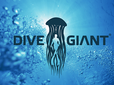 Divegiant animal dive jellyfish logo mark negative space underwater