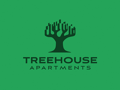 Treehouse apartments city logo mark negative space tree