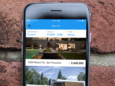 Real Estate iOS App Search 6 app blue estate filter house ios iphone navbar real search