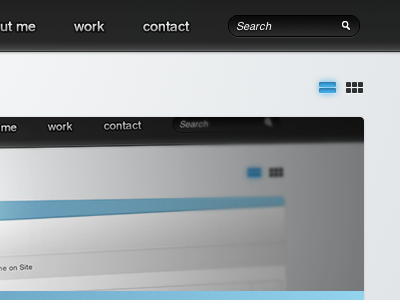 Personal Page black blue button dark gray grid icon navigation search ui web white