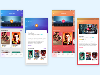 Movies App adobexd android cards films gradient ios mobile mobile app mobileappdesign movies player ui round corners ui ux xd