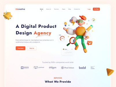 A Digital Product Design Agency 3d 3d ui agency web design illustration landing page minimal typography ui ux web website