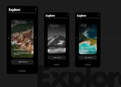 Exploring ~ Explore booking dark theme design explore illustration minimal mobile app travel typography ui