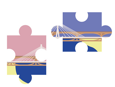 Puzzles bridge illustration illustrations parts puzzles river simple vector warsaw