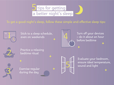 for a good night sleep icons illustrator infographic night purple sleep vector