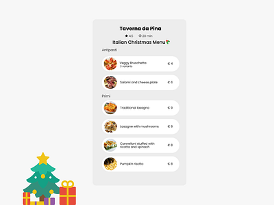 Daily UI 043 Challenge "Food/Drink Menu" christmas colorful dailyui dailyuichallenge design flat food illustration italian food menu minimal ui