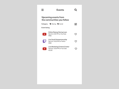 DailyUI Challenge 070 - Event Listing dailyui dailyuichallenge event app event listing events flat minimal ui