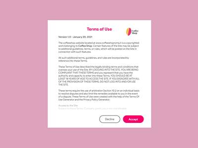 DailyUI Challenge 089 - Terms Of Service