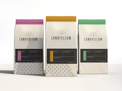 Longfellow Roasting Plant Coffee Bags branding branding design design graphic design illustration logo packaging packaging mockup pattern vector