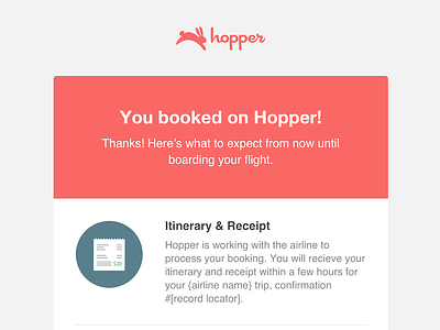 Hopper Booking Trigger Emails airfare booking emails hopper itinerary plane receipt tickets travel