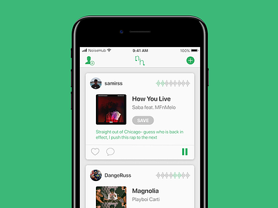 New Posts in NoiseHub apple music feed jukebox music noise noisehub play sound spotify ui ux