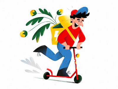 illustration for delivery service aleksandrov alexandrov alexandrovi bike character courier courier service deliver delivery delivery app delivery service electric fast glovo illustration lighting plant ride scooter yellow