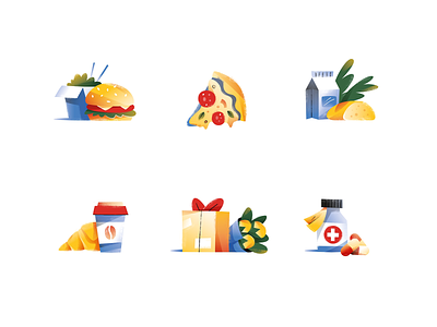 Icons for delivery service aleksandrov alexandrov alexandrovi burger cafe branding courier croissant delivery delivery app delivery service farmacy food food delivery glovo huliganio team icon icons mcdonalds pizza present