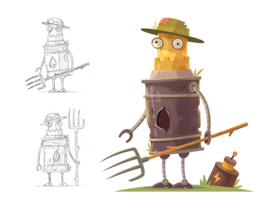 Robot Farmer art character concept farm game robot