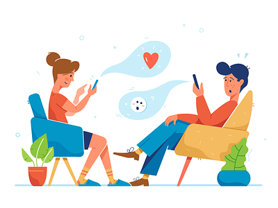 Go offline conversation emotion fireart fireat studio illustration love man offline online sit sitting woman
