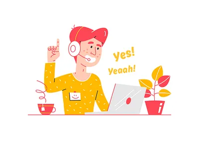 Yeaah! alexandrov alexandrovi answer call call center customer fireart fireartstudio illustration laptop man operator phone plant provider service support supporter vector