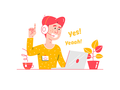 Yeaah! alexandrov alexandrovi answer call call center customer fireart fireartstudio illustration laptop man operator phone plant provider service support supporter vector