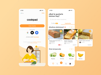 Cookpad - Mobile App buttons carousel cook cook app food app gallery home mobile inspiration login app login screen mobile app recipes sign up ui design