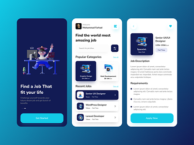 Job Searching App UI kit design illustration job job searching minimal modern searching travel ui ui design web