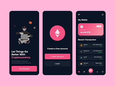 Cryptocurrency App UI Kit app bitcion btc cryptocurrency cryto design dogcoins etc illustration ios ios ui minimal travel ui ui design web