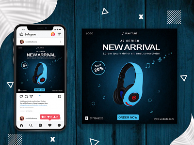 Headphone Social media banner. 2021 banner design blue discount facebook post gradient headphone illustrator instagram post photoshop poster poster design social media poster socialmedia typogaphy vector web banner