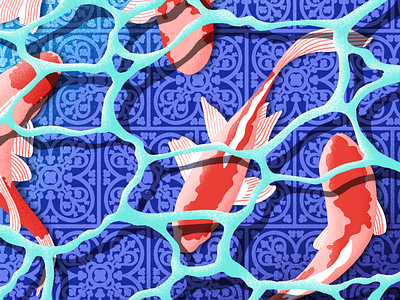 Koi Pattern Illustration band merch colorado gig poster grain shading graphic design illustration koi fish mosaic nature nature designs pattern illustration patterns philadelphia tiles waves