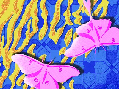 Luna Moth Pattern Design butterfly colorful design digital drawing grain grain shading illustration moth natural nature pattern illustration patterns pop art procreate tiles vibrant