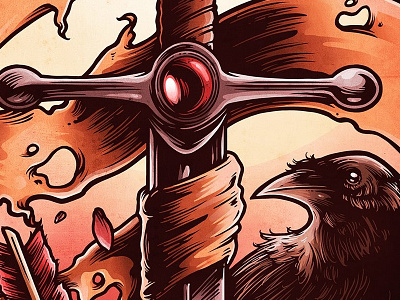 Heart of a warrior crow illustration longboard photoshop sword