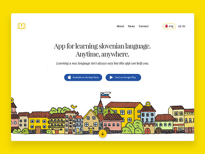 Language learning app website & illustration