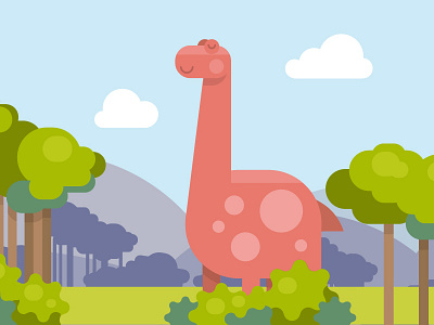 Cheerful Dino ancient cheerful clouds dinosaur flat funny illustrator jurassic podchakha trees