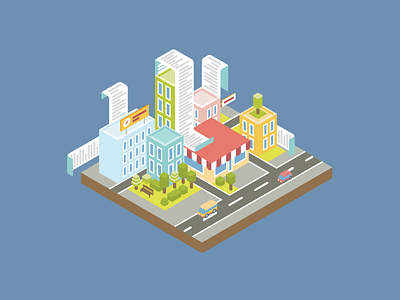 Isometric City buildings cityscape colourful documents illustrator isometric podchakha trees