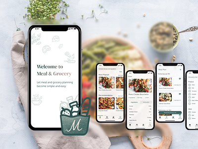 UX/UI Design of a Meal & Grocery Planning App branding logo mobile app ui design ux design