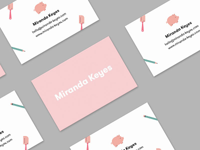 Miranda Keyes Business Cards branding business cards food stylist foodie gt pencil pig piggy pink spatula walsheim