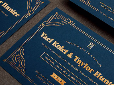 Yael & Taylor Wedding Invite cobalt colorplan gold gold foil gotham grumpy invitation typography wedding wedding invite