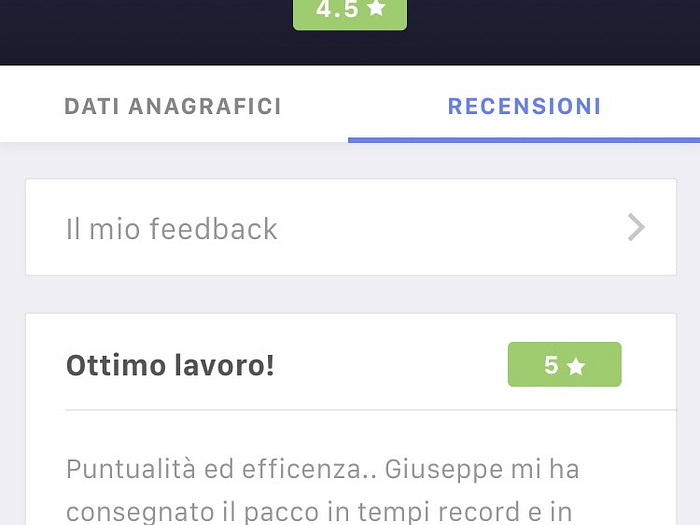 Spedity Reviews page by Gianluca Cosetta for Subsense on Dribbble