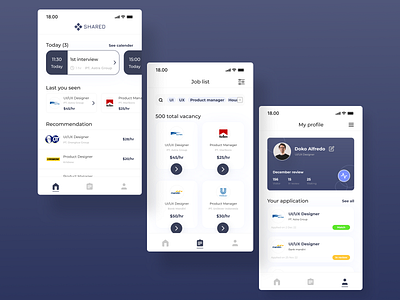 Job Finder - Shared Mobile Apps app design graphic design ui ux