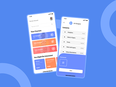 Online Courses App app design flat minimal ui ux