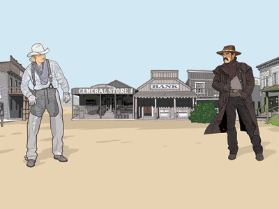 TV Western 4 bad guy cowboys duel good guy illustration western