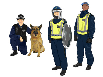 Dog Handler / Territorial Support Group Officers community dog dog handler illustration metropolitan police police riot