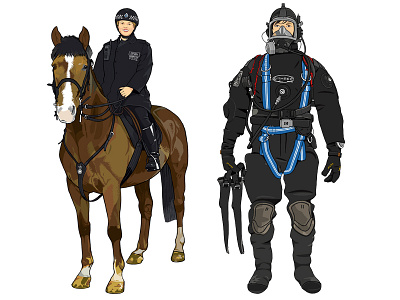 Mounted Officer / Underwater Search Officer community frogman horse illustration metropolitan police mounted police police underwater