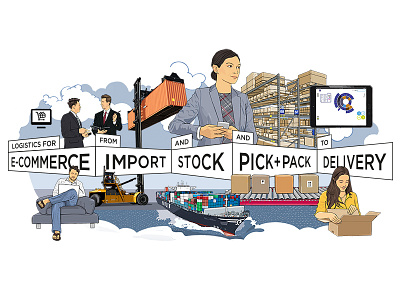 Belglobe Advanced Delivery: Logistics for E-commerce belglobe advanced delivery e commerce illustration import logistics online shopping stock