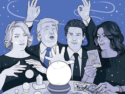 The Hollywood Reporter: What does the future hold? 2017 predictions crystal ball donald trump illustration megyn kelly michelle obama stones tarot cards tom cruise