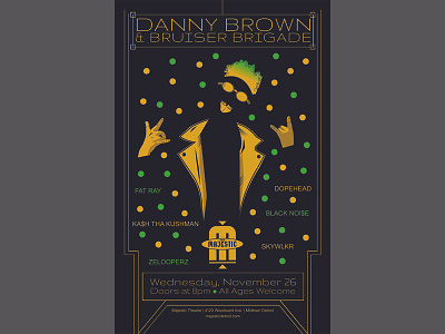 Danny Brown Poster art deco black concert concert poster danny brown gold green illustration layout music poster typography