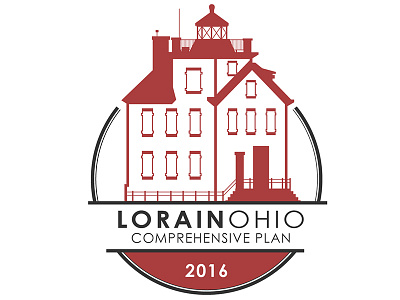 Logo for Lorain Comprehensive Plan font illustration lighthouse logo red typography