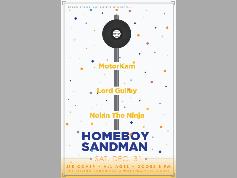 Homeboy Sandman New Years Show hip hop homeboy sandman new years poster print rap record type typography vector