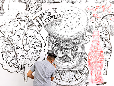 No clean white boards burger cheeseburger coke fast food illustration mural pizza whiteboard