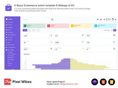 Ebazar - Ecommerce Bootstrap 5 Responsive Admin Template admin best color bootstrap calander cart chart chatbox dark dashboard design e commerce flat graphic design inventory dashboard online shopping product detail product list profile page table