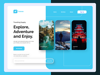 Travel - Landing Page abstract adventure brand identity branding delhi hero india landing page rahul kumar services travas traveling travelling uipapa