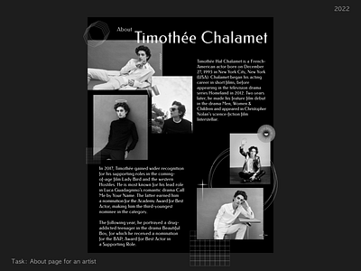 About page - Timothée Chalamet about page artist graphic design timothee chalamet timothée chalamet ui тимоти шаламе
