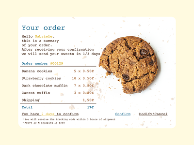 Daily UI #017 • Email Receipt brown chocolate cookie daily ui dailyui dailyuichallenge design email email design email receipt summary ui